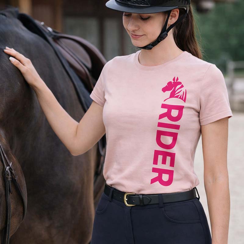 Damen Reit T-Shirt SWEET RIDER - Rosa mit Fuchsia-Druck - 9399