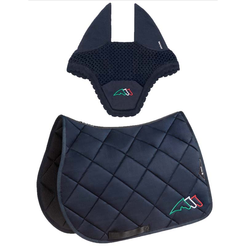 Equiline Set Satteldecke und Fliegenhaube Rombo mit Trikolore-Stickerei - 3468
