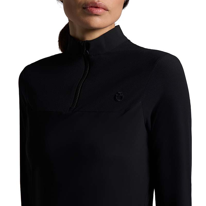 Cavalleria Toscana Damen-Trainingspolo mit perforierten Einsätzen Langarm - 9683