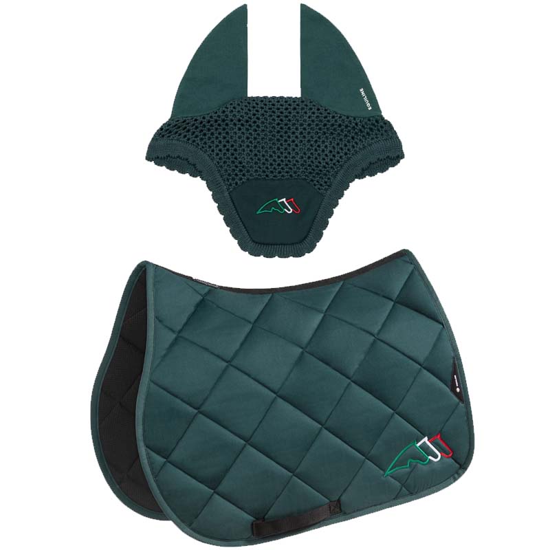 Equiline Set Satteldecke und Fliegenhaube Rombo mit Trikolore-Stickerei - 3468