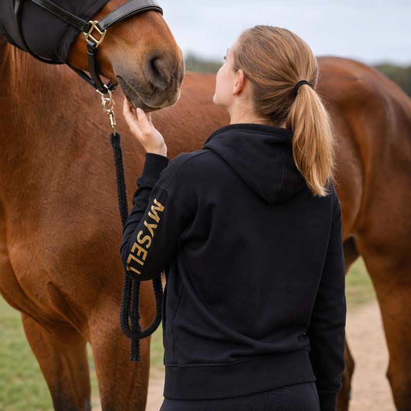 Damen Hoodie My Selleria mit Reißverschluss und Kapuze GOLDEN RIDER - Schwarz/Gold | Reitsport & Freizeit - 9402