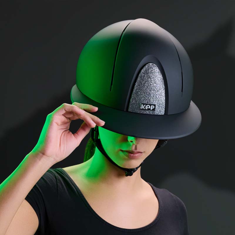 KEP Smart Nova Textile STAR Polo Reithelm - breites Visier, matt mit funkelndem Stoff - 3237