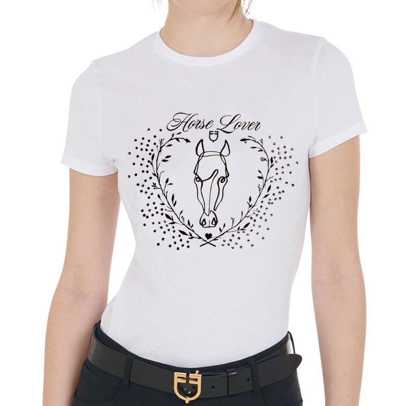Equestro damen t-shirt aus baumwolle mit “horse lover”-print und strass