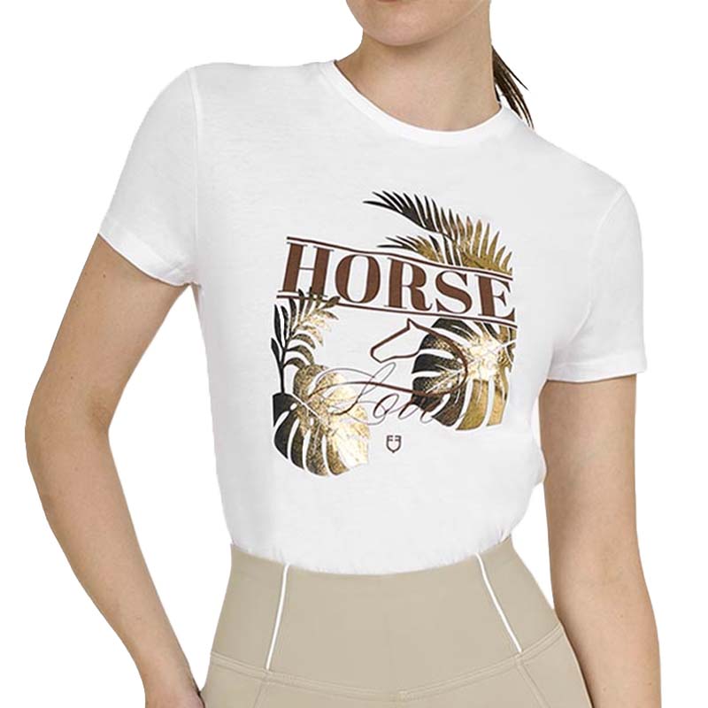 Equestro Damen T-Shirt aus Baumwolle mit Golddruck Horse Palm - 9870