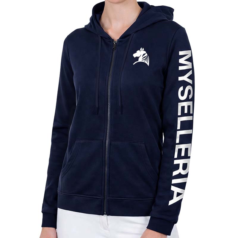 Damen hoodie my selleria mit reißverschluss und kapuze navy rider – navy blau/weiß für reitsport & freizeit