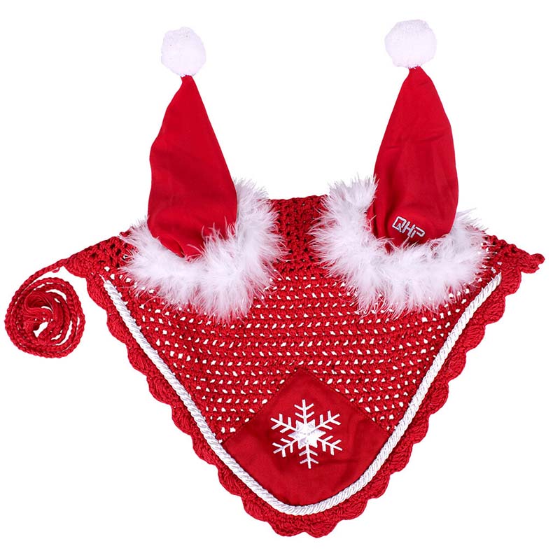 Weihnachtliche fliegenhaube für pferde mit pom-pons 