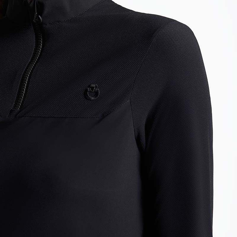 Cavalleria Toscana Damen-Trainingspolo mit perforierten Einsätzen Langarm - 9683