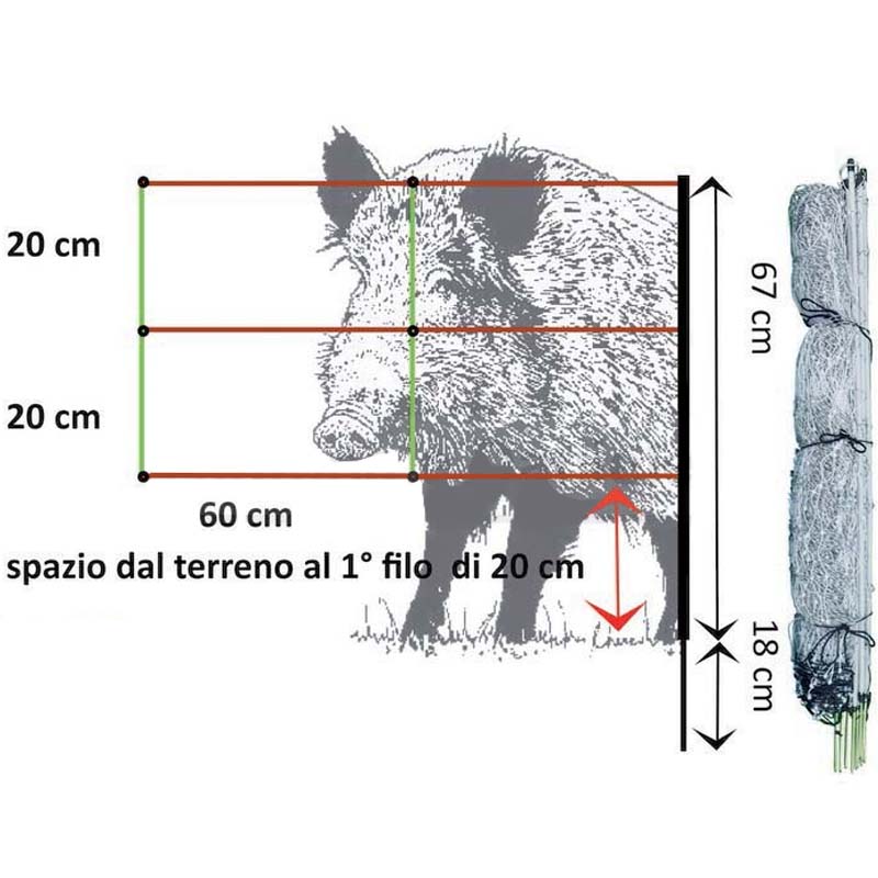 Elektrischer Netzzaun für Wildschweine Schweine und Wildtiere Spile 50 mt