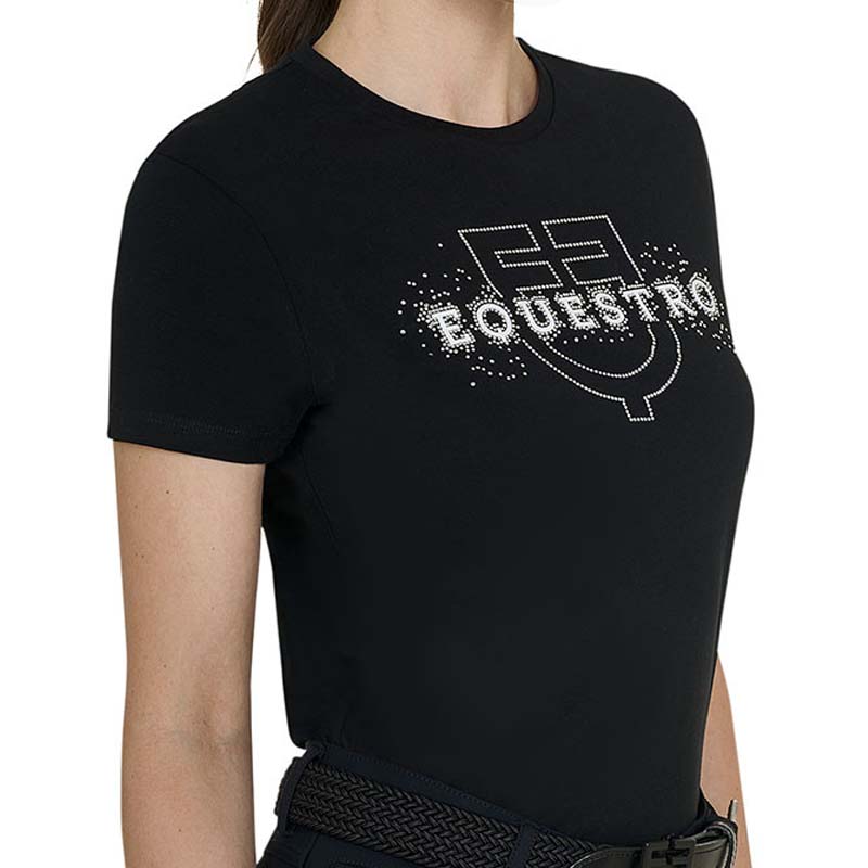 Damen t-shirt equestro aus baumwolle mit logo und strass-schriftzug
