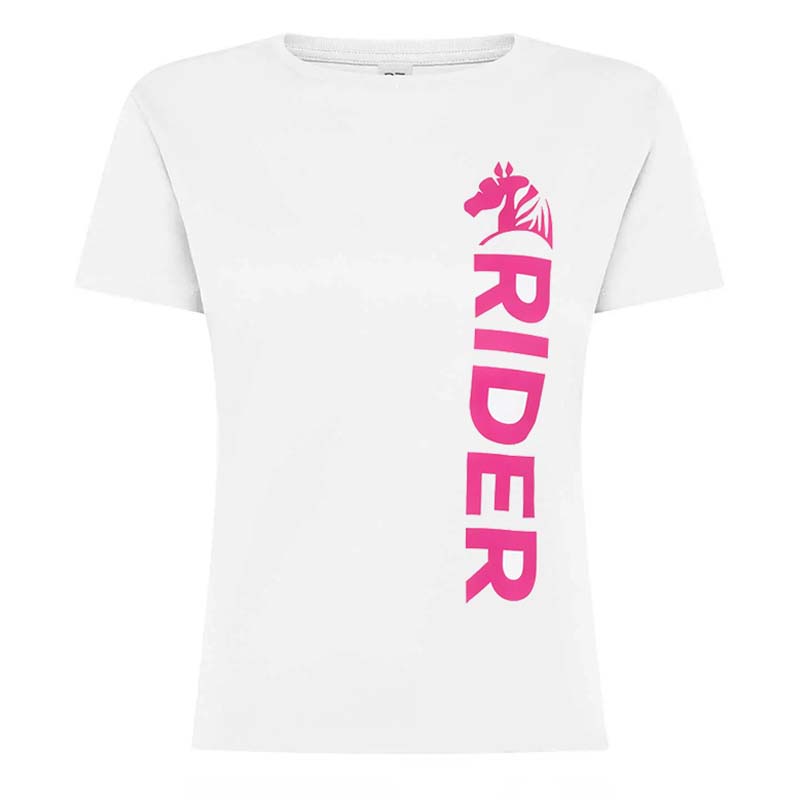 Damen Reit T-Shirt PINK RIDER - Weiß mit Fuchsia-Druck - 9396