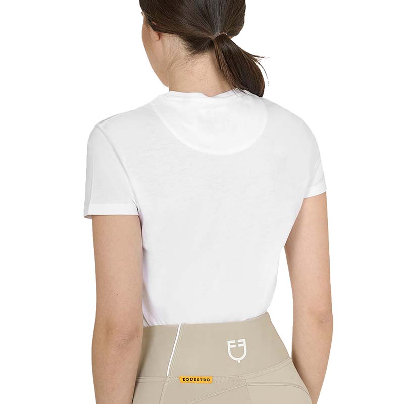Equestro Damen T-Shirt aus Baumwolle mit Golddruck und Strass - 9872
