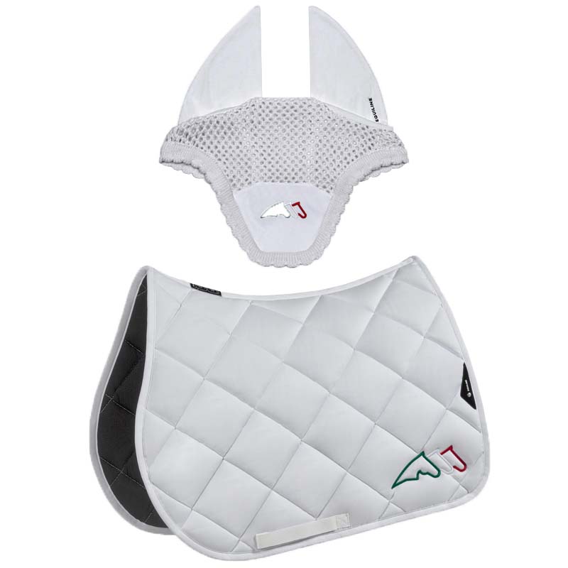 Equiline Set Satteldecke und Fliegenhaube Rombo mit Trikolore-Stickerei - 3468