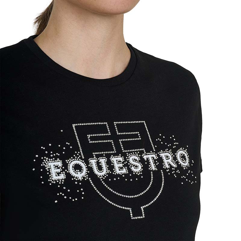 Damen T-Shirt Equestro aus Baumwolle mit Logo und Strass-Schriftzug - 9957