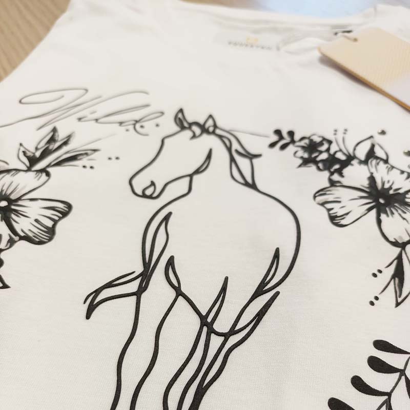 Equestro Damen T-Shirt aus Baumwolle mit Pferdemotiv und Blumenprint - 9747