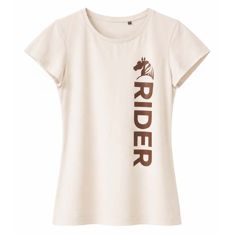 Damen Reit T-Shirt NATURAL RIDER - Weiß mit Schokoladenbraunem Druck - 9393