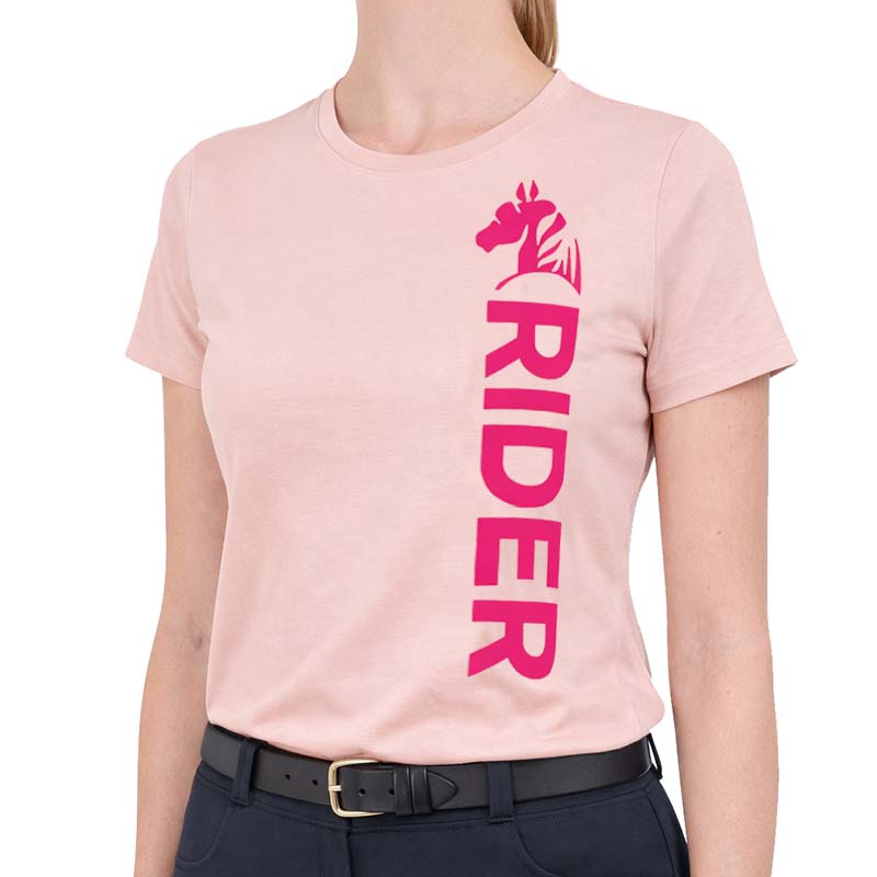 Damen reit t-shirt sweet rider - rosa mit fuchsia-druck