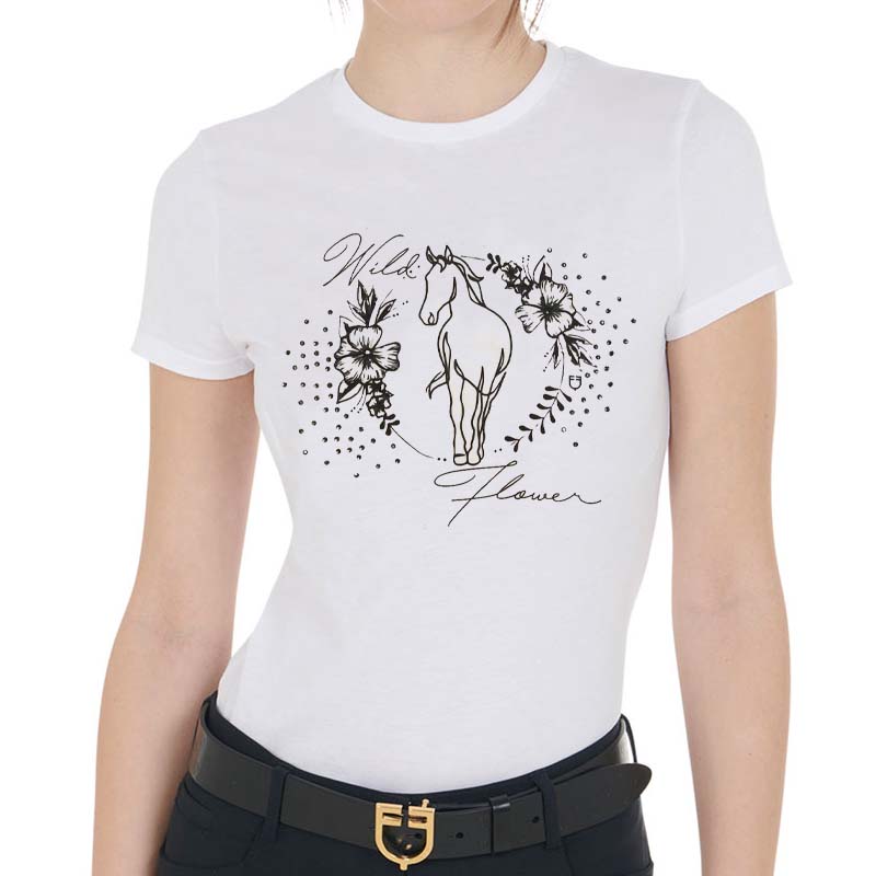 Equestro damen t-shirt aus baumwolle mit pferdemotiv und blumenprint