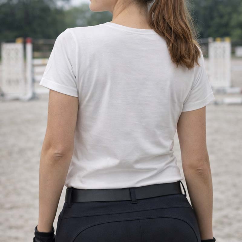 Damen Reit T-Shirt PINK RIDER - Weiß mit Fuchsia-Druck - 9396