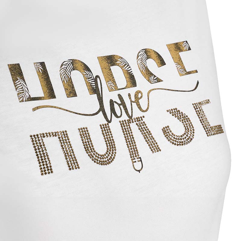 Equestro Damen T-Shirt aus Baumwolle mit Golddruck und Strass - 9872