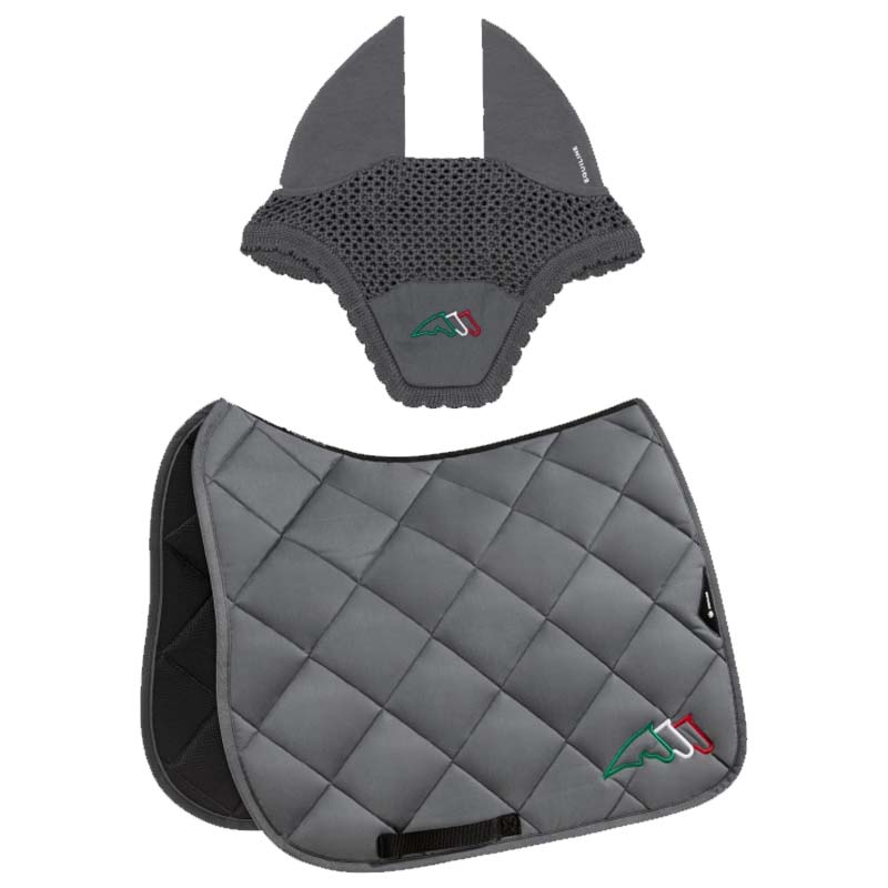 Equiline Set Satteldecke und Fliegenhaube Rombo mit Trikolore-Stickerei - 3468