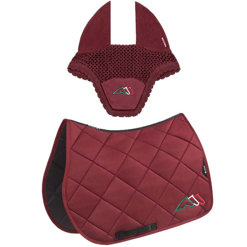 Equiline Set Satteldecke und Fliegenhaube Rombo mit Trikolore-Stickerei - 3468