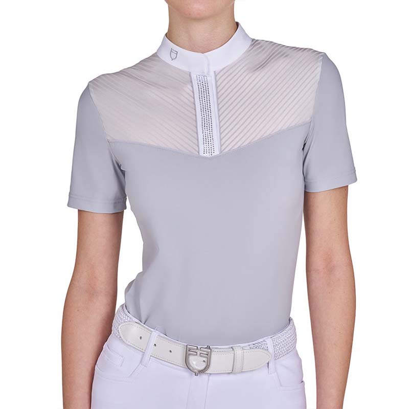 Damen Turnierpolo Equestro mit Seiden-Effekt und Strass - 9067